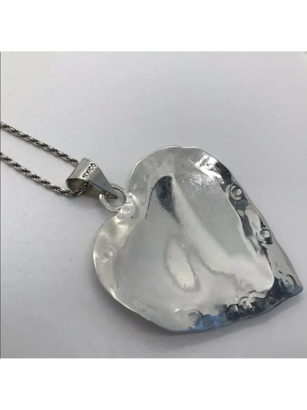 MEXICO STERLING SILVER VINTAGE HEART PENDANT BRASS WIRE DESIGN ON CHAIN …